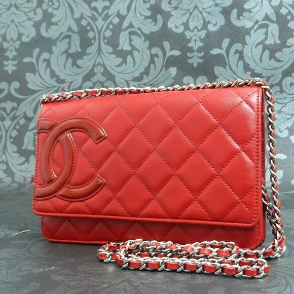 Chanel Matelasse Red Leather Chain Wallet - Picture 1 of 11